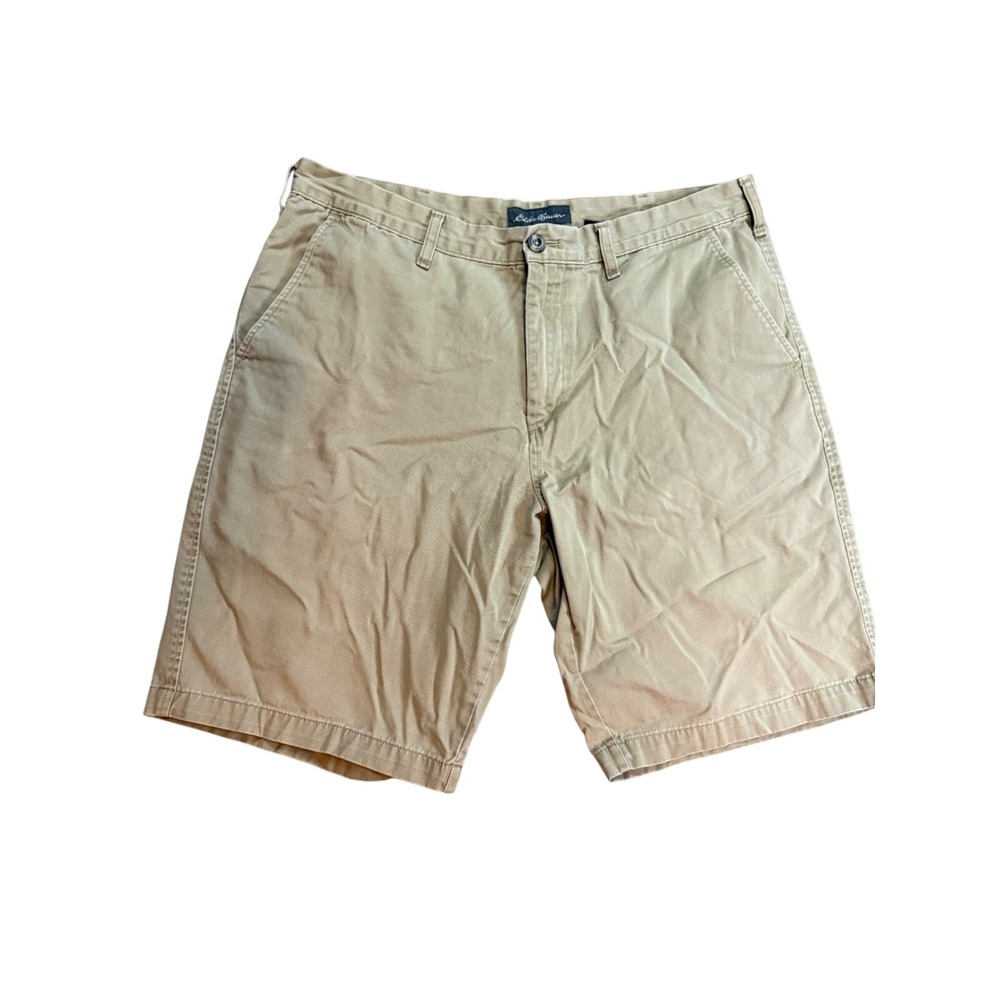 Eddie Bauer Men's Khaki Chino Shorts Size 38 Casual Flat Front‎ Cotton
